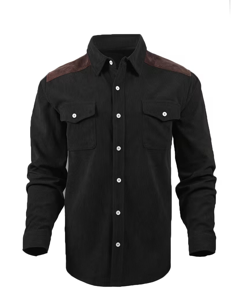Camisa El Estanciero · Pana Canalada con Paneles de Cuero